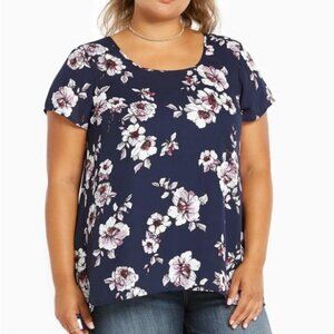 Women’s torrid 2 Navy Floral Print Georgette Pleated Back Top 18 20 2X XXL
